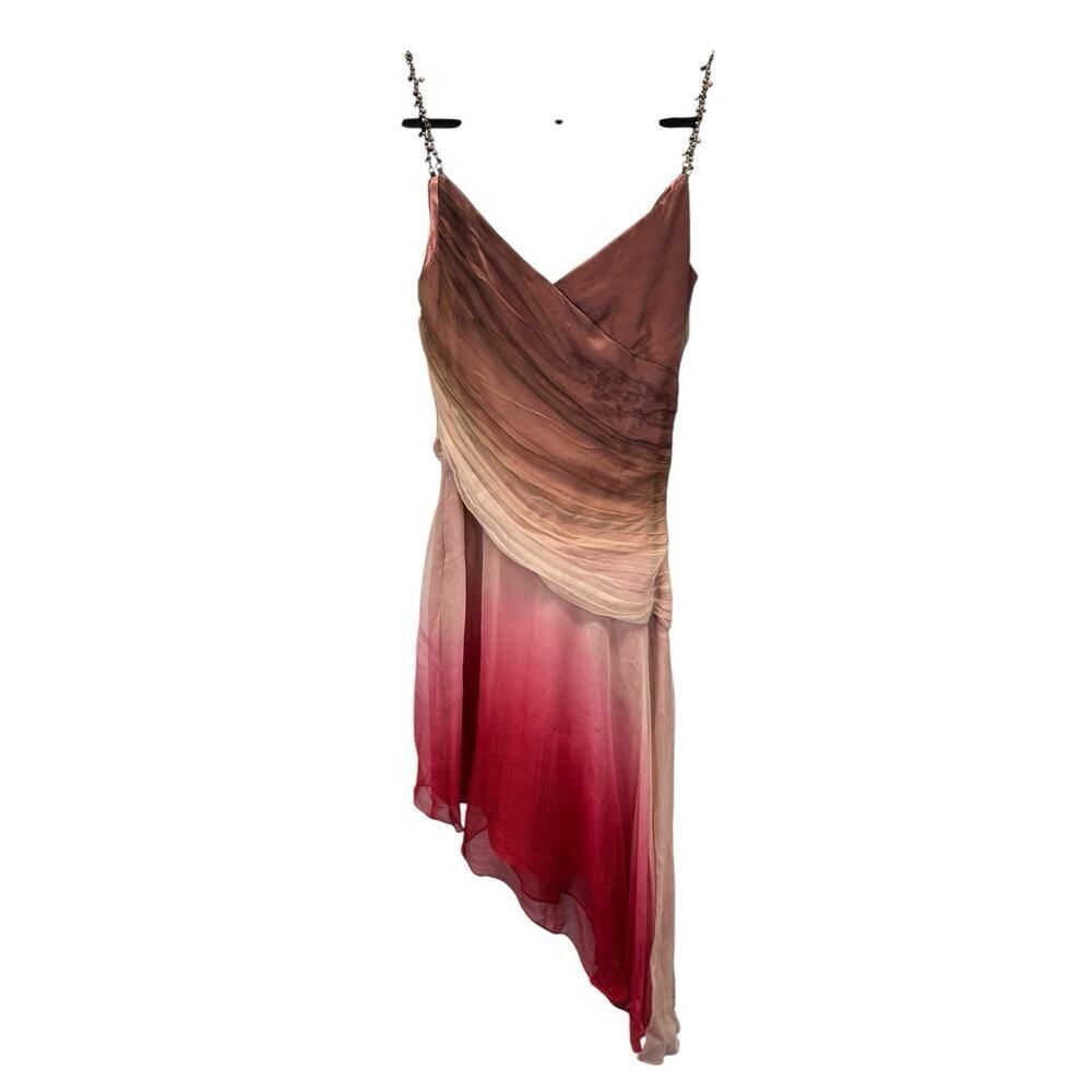 Vintage Y2K 100% Silk Ombre Fairy Dress Chain Strap Asym Midi 8 - Picture 5 of 16